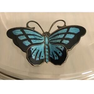 Vintage Hroar Prydz Sterling Blue Black Enamel Butterfly MCM Brooch/Pin Norway